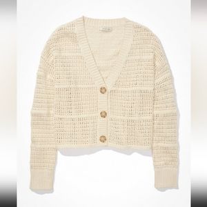 AE Cropped Knit Cardigan in 'Cream', Size Medium